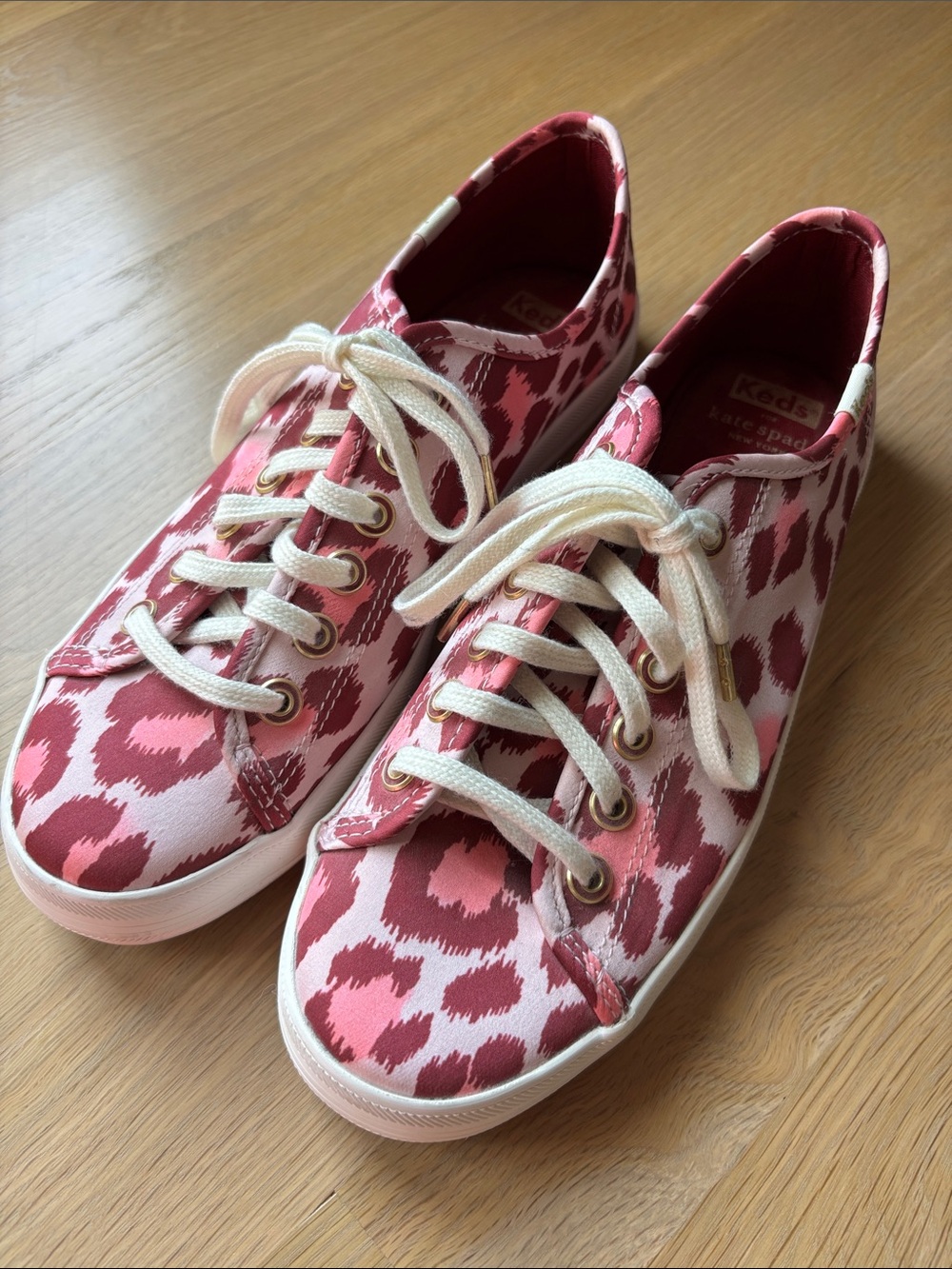 kate spade Pink and Cream Leopard Print Canvas Sneakers (worn once)